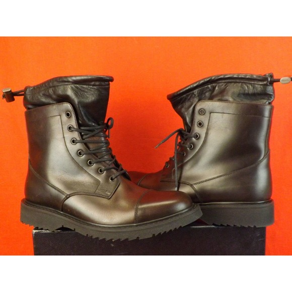 NIB PRADA UOMO 2 TONE LEATHER CAP TOE LACE UP COMBAT BOOTS 8 US 9 ITALY $850 - Picture 1 of 12